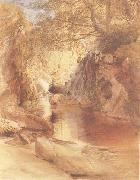 Samuel Palmer A Cascade in Shadow,Drawn on the Spot,near the Function of the Machno and Conway,North Wales oil painting artist